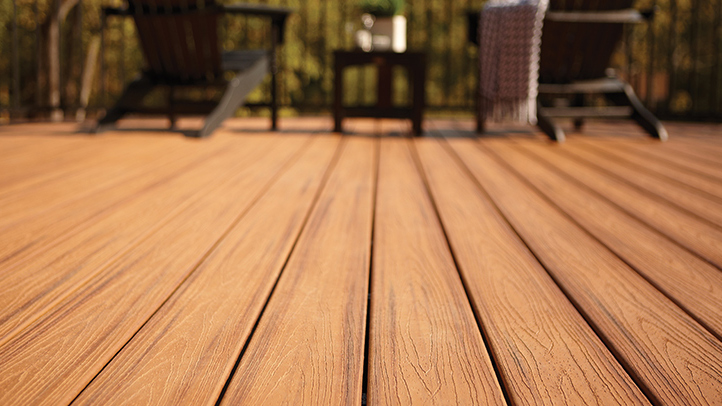 A close-up of the texture of Trex Tiki Torch decking