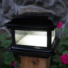 Wide glass panels provides a bright glow as the Colonial Solar Post Cap Light from Classy Caps illuminate big spaces and add a strong detail on deck posts