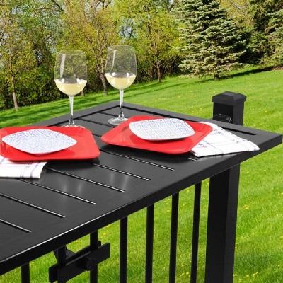 Want a movable drink rail option that provides a large flat area for friends and guests to enjoy meals and drinks outside in a relaxing way, check out Deckorators Drink Rail Tables