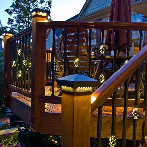 Strong and stunning, Dekor Square Basket Balusters with built-in lights deliver an eye-catching deck railing design