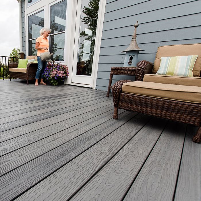 Envision deck boards feature a non-repeating wood grain pattern on each individual board