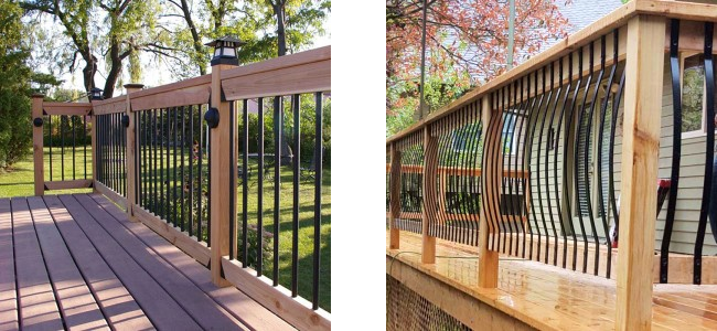 Here is an example of a between rails baluster install versus a face-mount baluster install