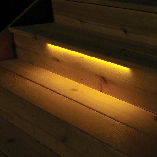 LED strip lights are often installed on multiple stairs for an incredible look and heightened security