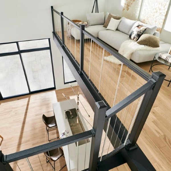 The Key-Link Vertical Cable Railing can be installed both outside and indoors to complete your home's aesthetic