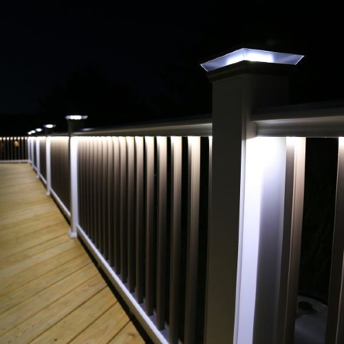 Create a coordinating deck lighting design with LED Light Strip from LMT Mercer along stair treads and deck rails