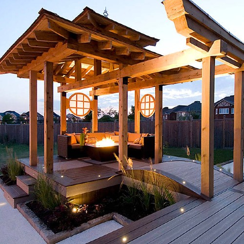 Recessed lighting within your deck surface shines a spotlight on your pergolas and other decorative features.