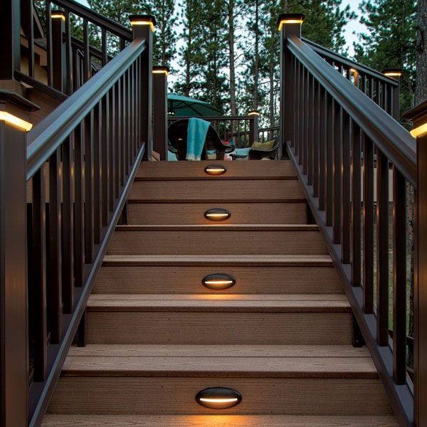 Installing riser lights to your outdoor staircases can illuminate and add a touch of detail