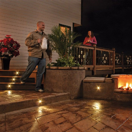 Install recessed lighting or stair riser lights, such as the Recessed LED Stair Lights by Dekor, to illuminate your outdoor staircase and keep guests safe