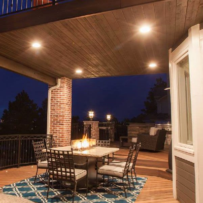 Install Trex Soffit Lights or Recessed Lights in your Under Deck Ceiling for a bright lower level patio space