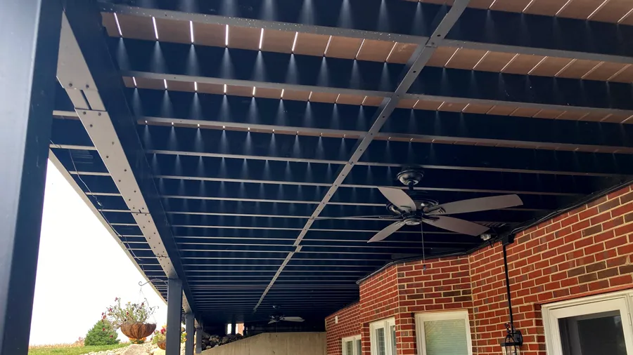 The underside of a deck with Fortress Steel Deck Framing